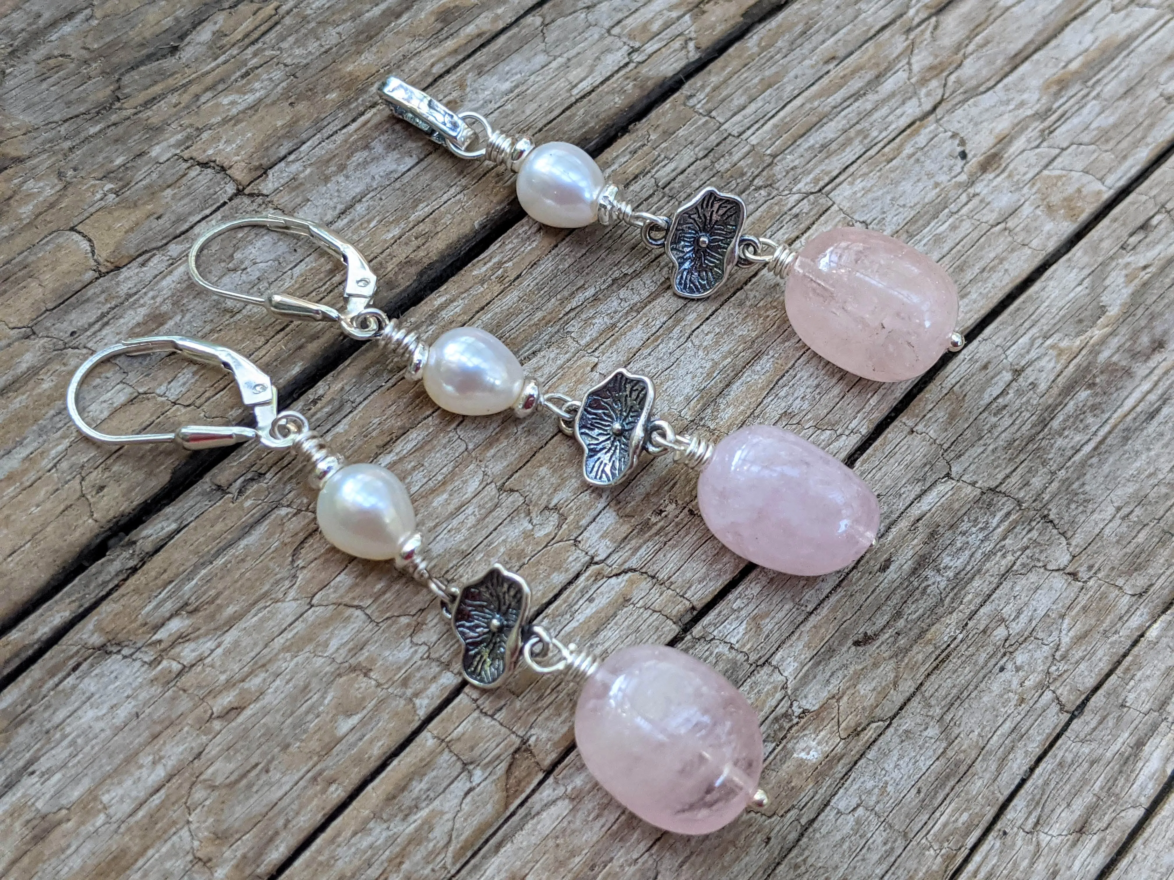 Morganite & Pearl Earrings and Pendant