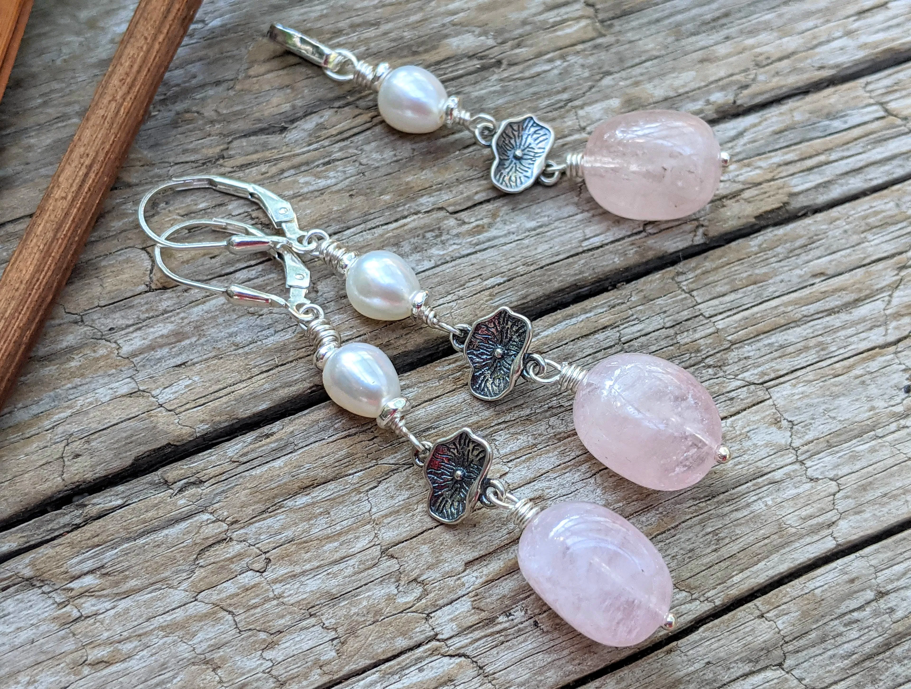 Morganite & Pearl Earrings and Pendant