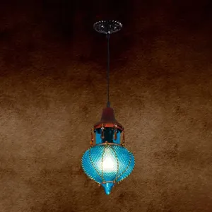 Moroccan Urn Shaped Glass Pendant Lamp - Vibrant Red/Yellow/Blue - Ideal for Coffee Shop