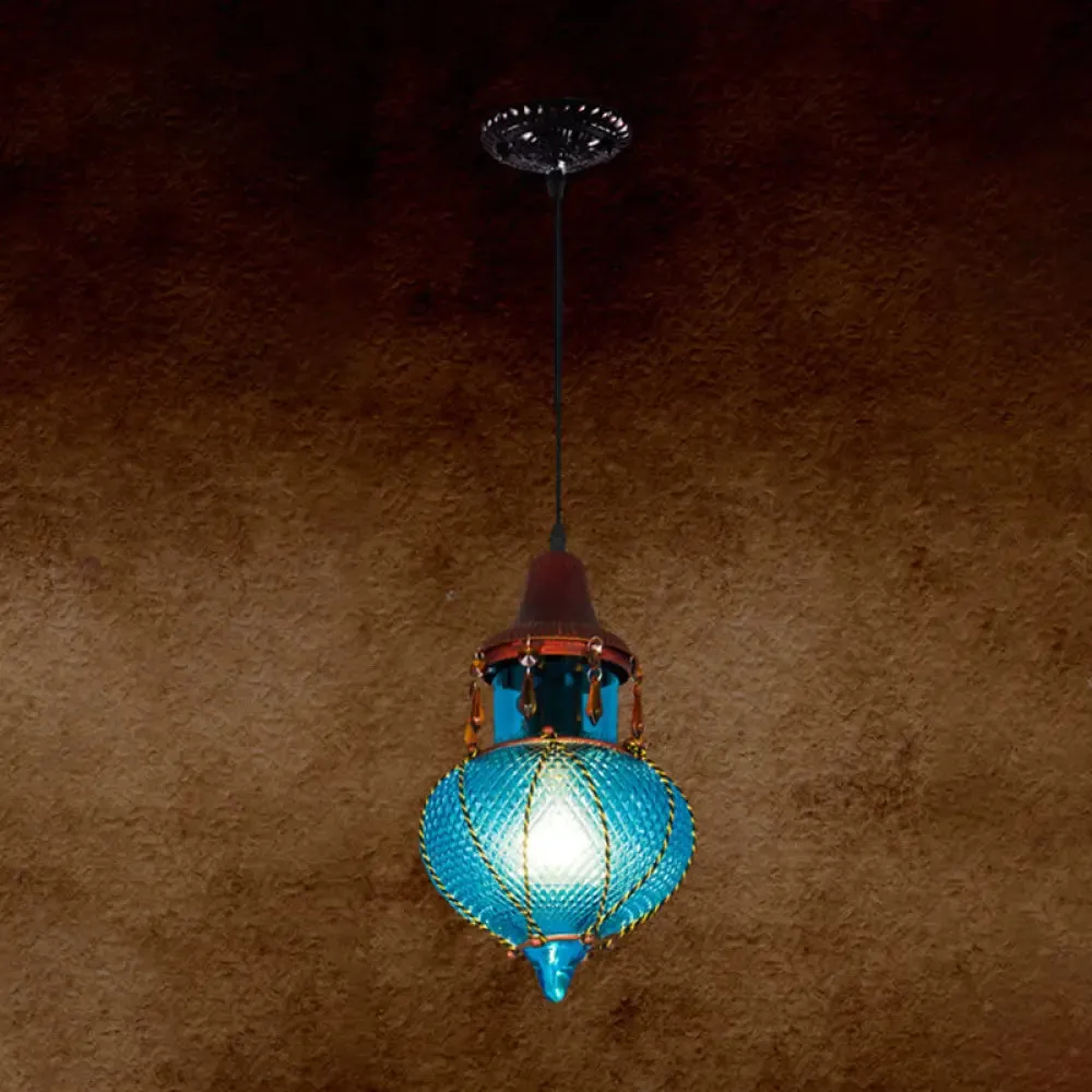 Moroccan Urn Shaped Glass Pendant Lamp - Vibrant Red/Yellow/Blue - Ideal for Coffee Shop