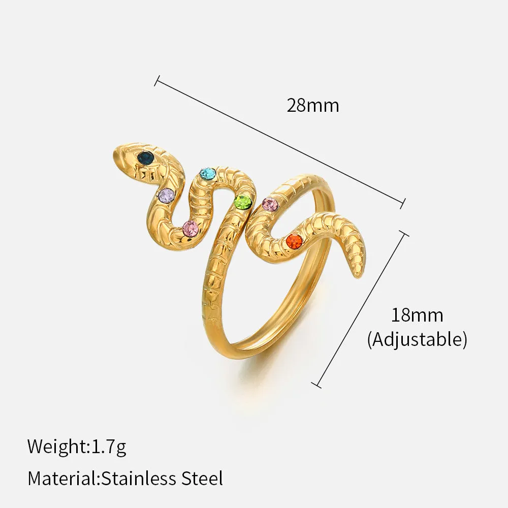 Multicolor Stone Inlaid Snake Gold Rings JLTR0382