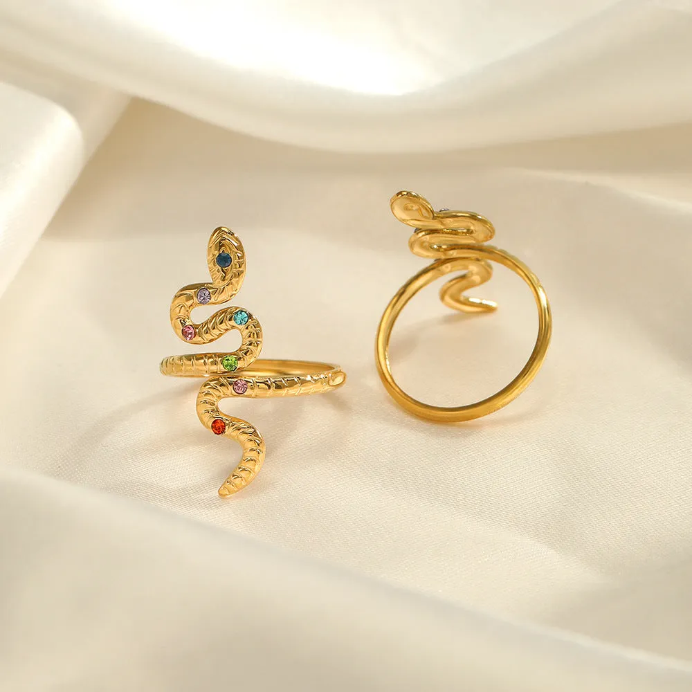 Multicolor Stone Inlaid Snake Gold Rings JLTR0382