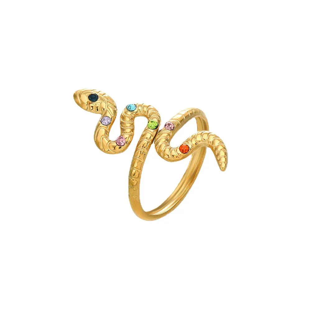 Multicolor Stone Inlaid Snake Gold Rings JLTR0382