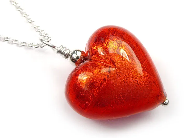 Murano Glass Heart Pendant - Scarlet