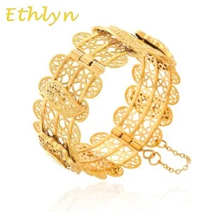 Napoleon iii Head coins bangle Big chunky Bangle for Women Gold Color wide Bracelets Ethiopian /Middle East Style