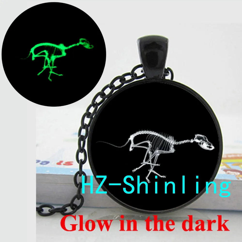 Neon Glow in The Dark  Dinosaur Pendant Skeleton Necklace