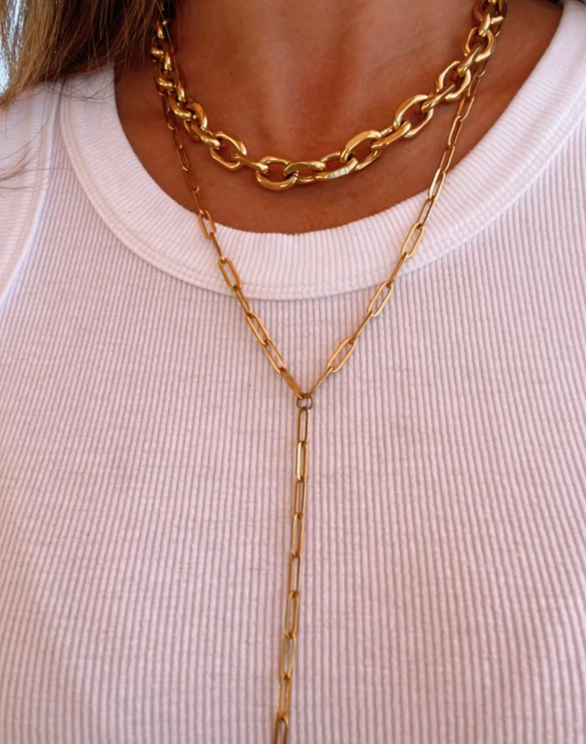 Norah Paperclip Chain Lariat Necklace