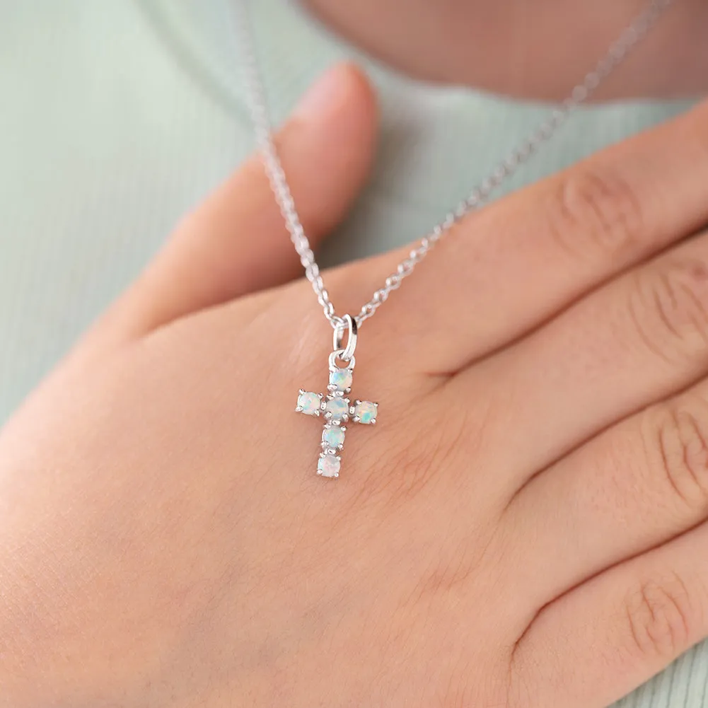 Opal Cross Kids / Children's / Girls Pendant/Necklace - Sterling Silver