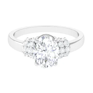 Oval Zircon Engagement Ring with Collar