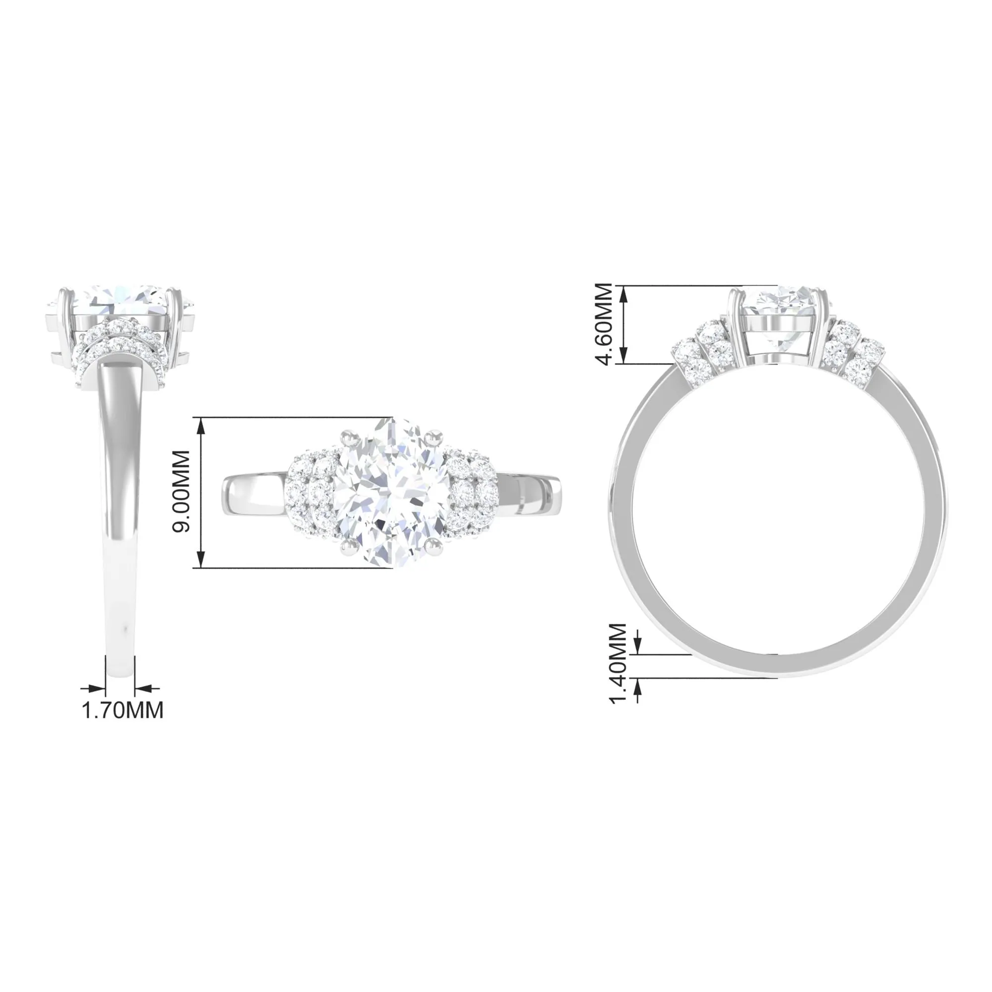 Oval Zircon Engagement Ring with Collar