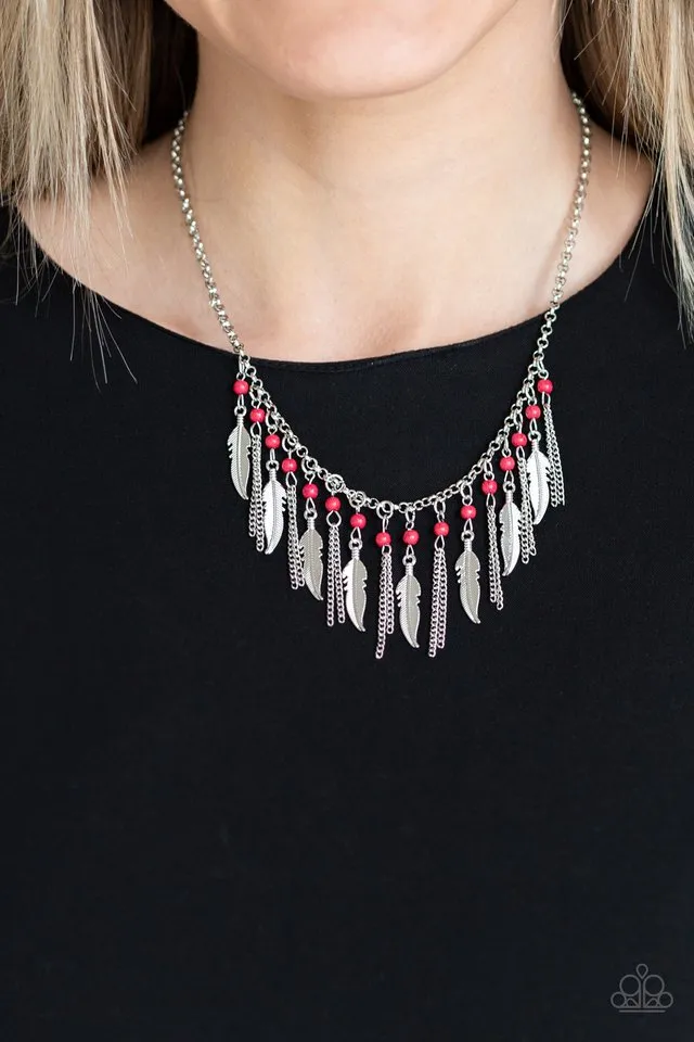 Paparazzi Necklace ~ Feathered Ferocity - Red