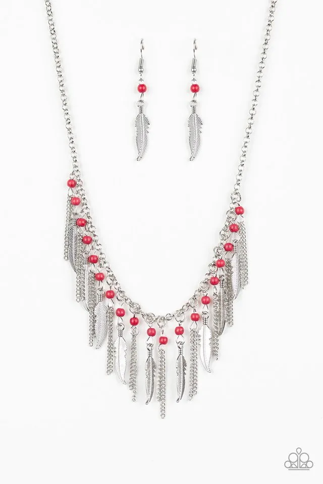 Paparazzi Necklace ~ Feathered Ferocity - Red