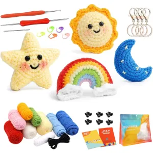 PATPAT® DIY Crochet Kit Set of 4Pcs DIY Cartoon Stuffed Toy Crochet Material Kit with Tools and Tutorials Starter Friendly DIY Crochet Kit Crochet DIY Cartoon Crochet Pendent Material Kit DIY Gift