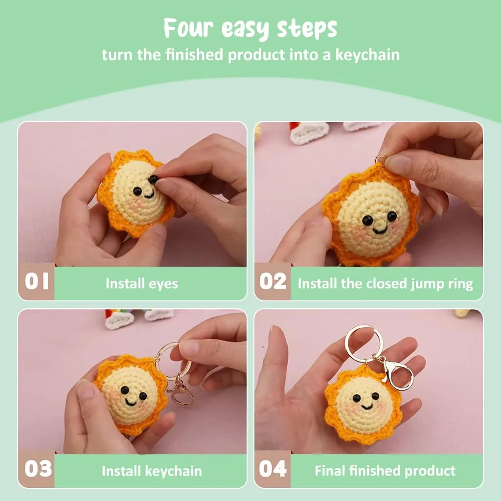 PATPAT® DIY Crochet Kit Set of 4Pcs DIY Cartoon Stuffed Toy Crochet Material Kit with Tools and Tutorials Starter Friendly DIY Crochet Kit Crochet DIY Cartoon Crochet Pendent Material Kit DIY Gift