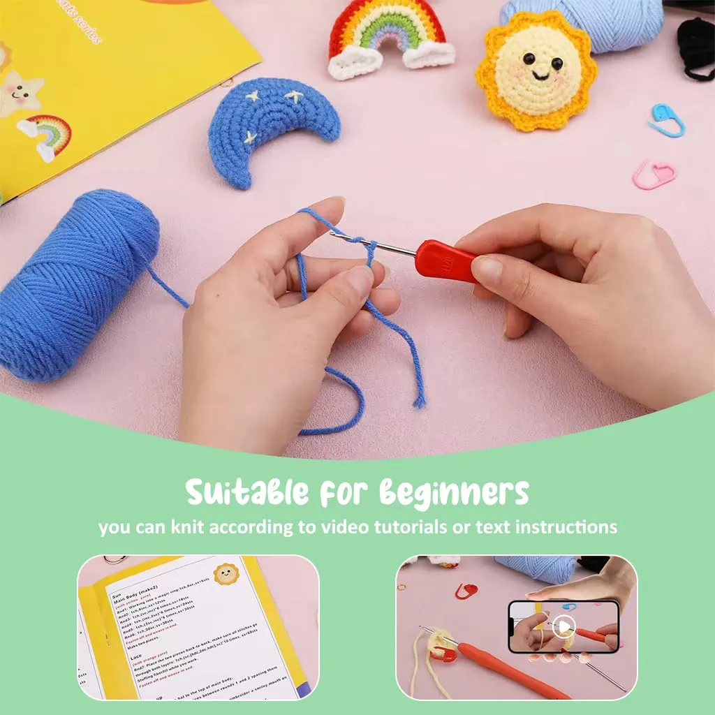 PATPAT® DIY Crochet Kit Set of 4Pcs DIY Cartoon Stuffed Toy Crochet Material Kit with Tools and Tutorials Starter Friendly DIY Crochet Kit Crochet DIY Cartoon Crochet Pendent Material Kit DIY Gift