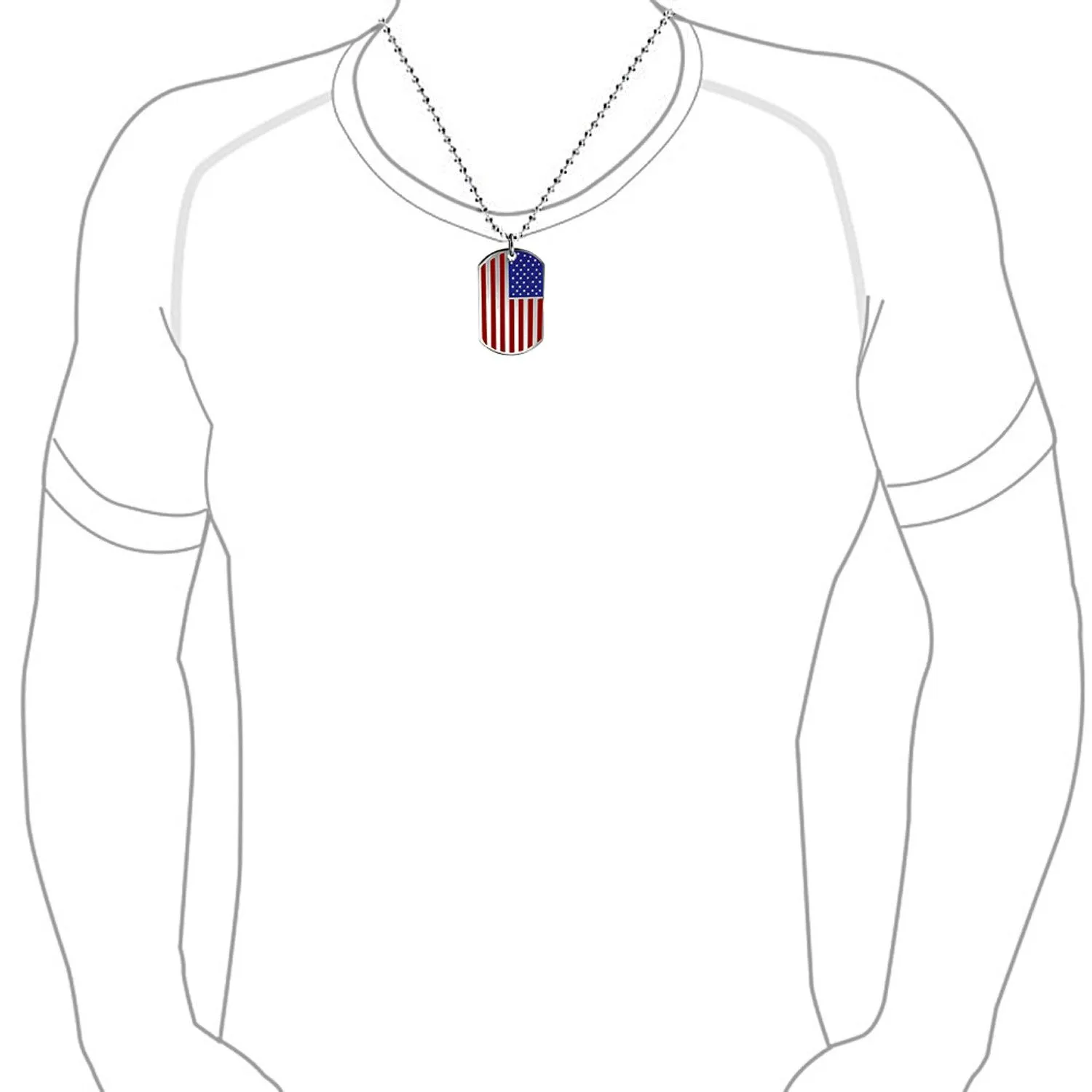 Patriotic Flag Star Dog Tag Pendant Necklace for Men in Red White Blue Stripes