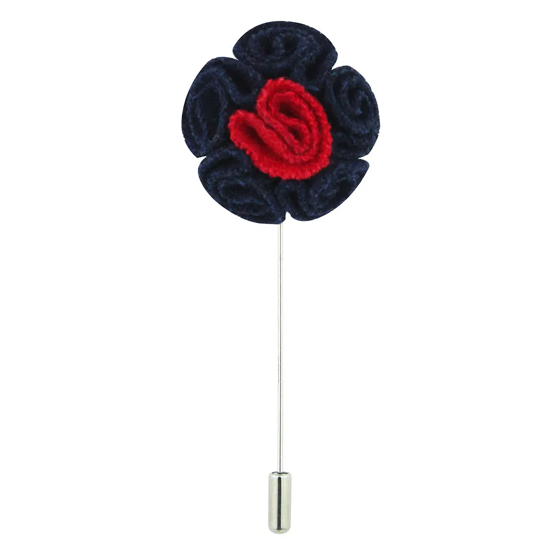 Peluche Blossoming Style Navy Blue & Red Colored Brooch / Lapel Pin for Men