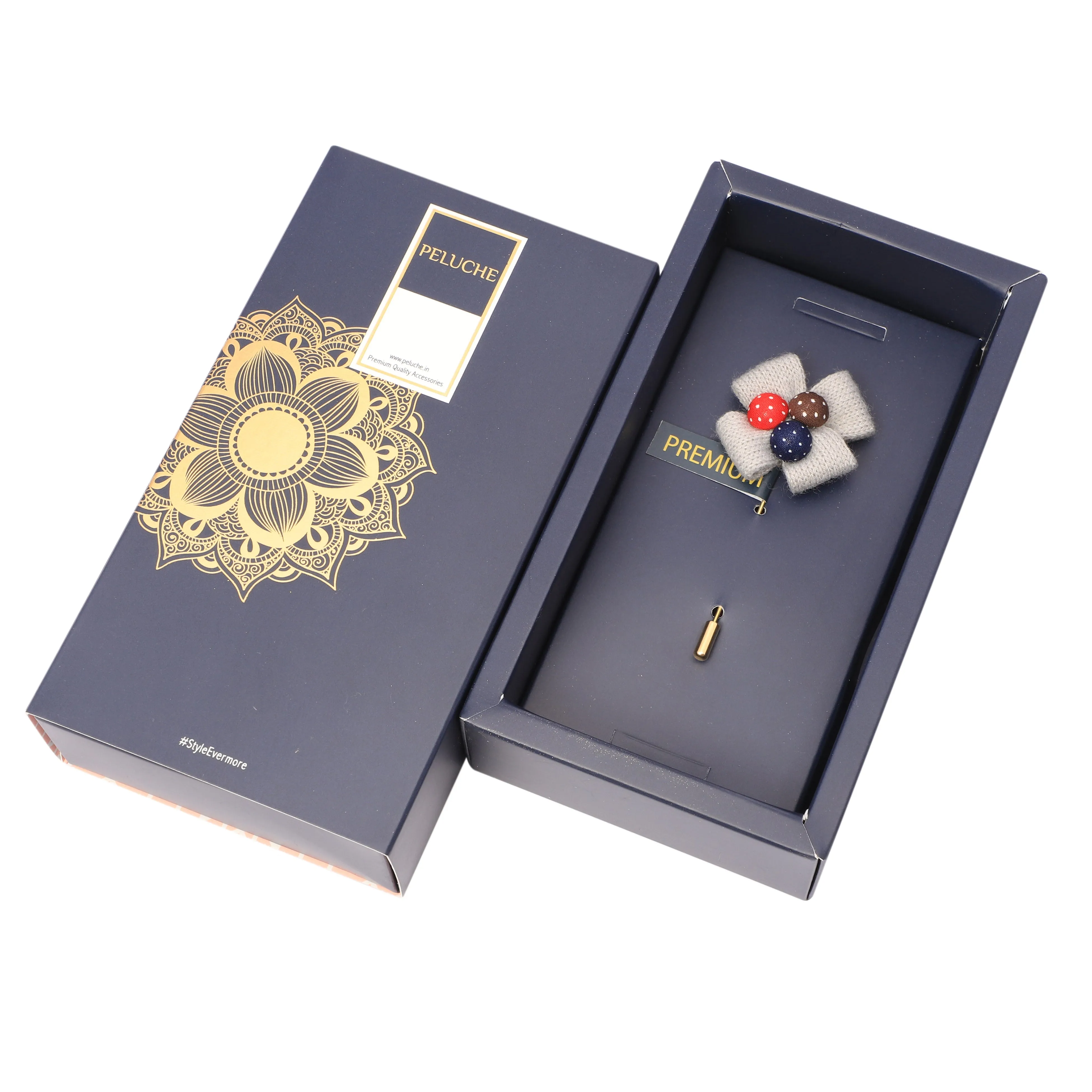 Peluche Elegant Grey Floral Brooch For Men