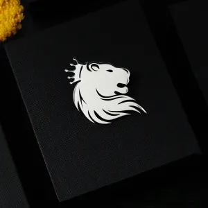 Peluche Majestic Lion Silver Stainless Steel Lapel Pin for Men