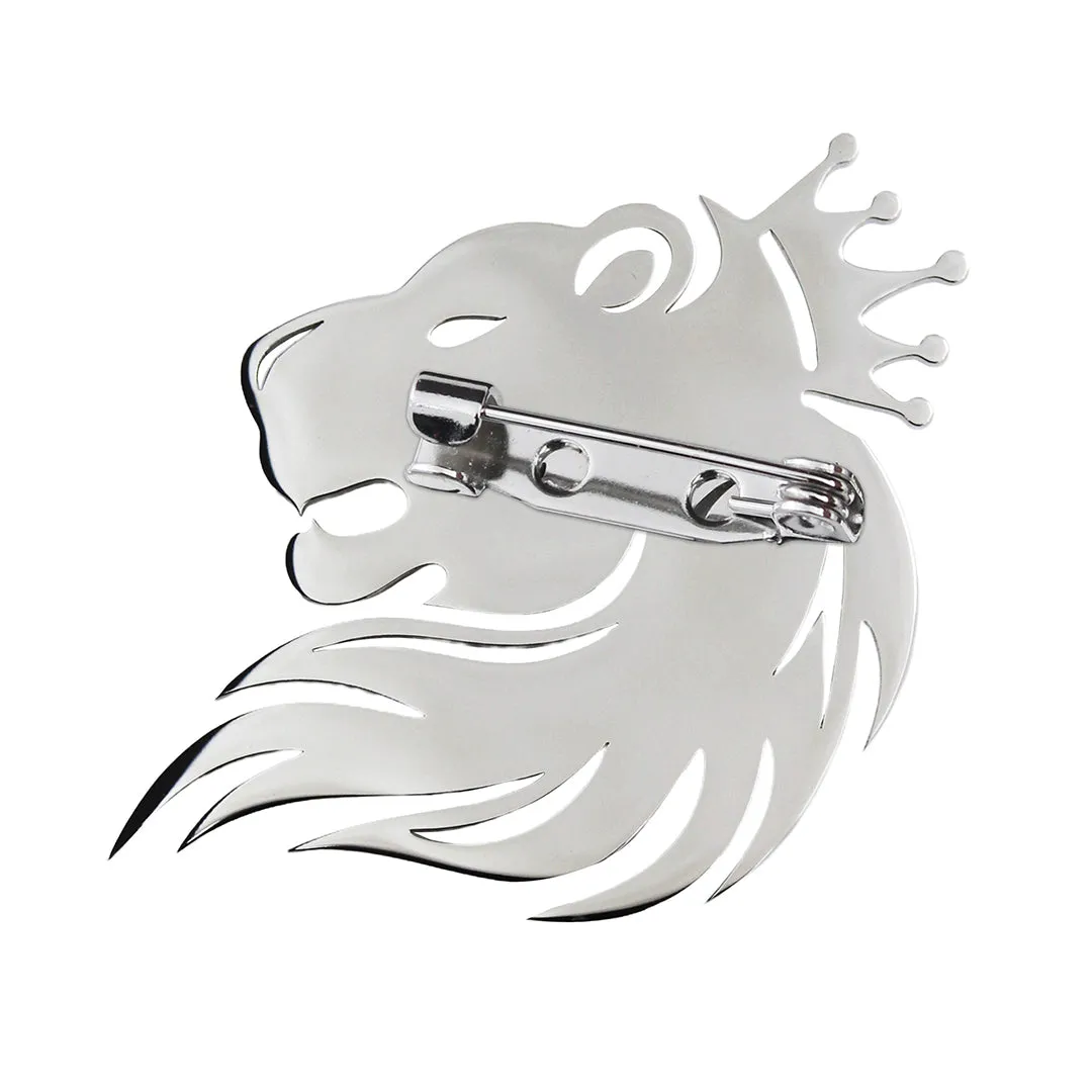 Peluche Majestic Lion Silver Stainless Steel Lapel Pin for Men