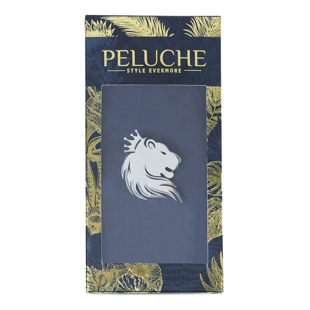 Peluche Majestic Lion Silver Stainless Steel Lapel Pin for Men