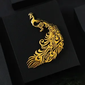 Peluche Peacock Elegance Golden Stainless Steel Lapel Pin for Men