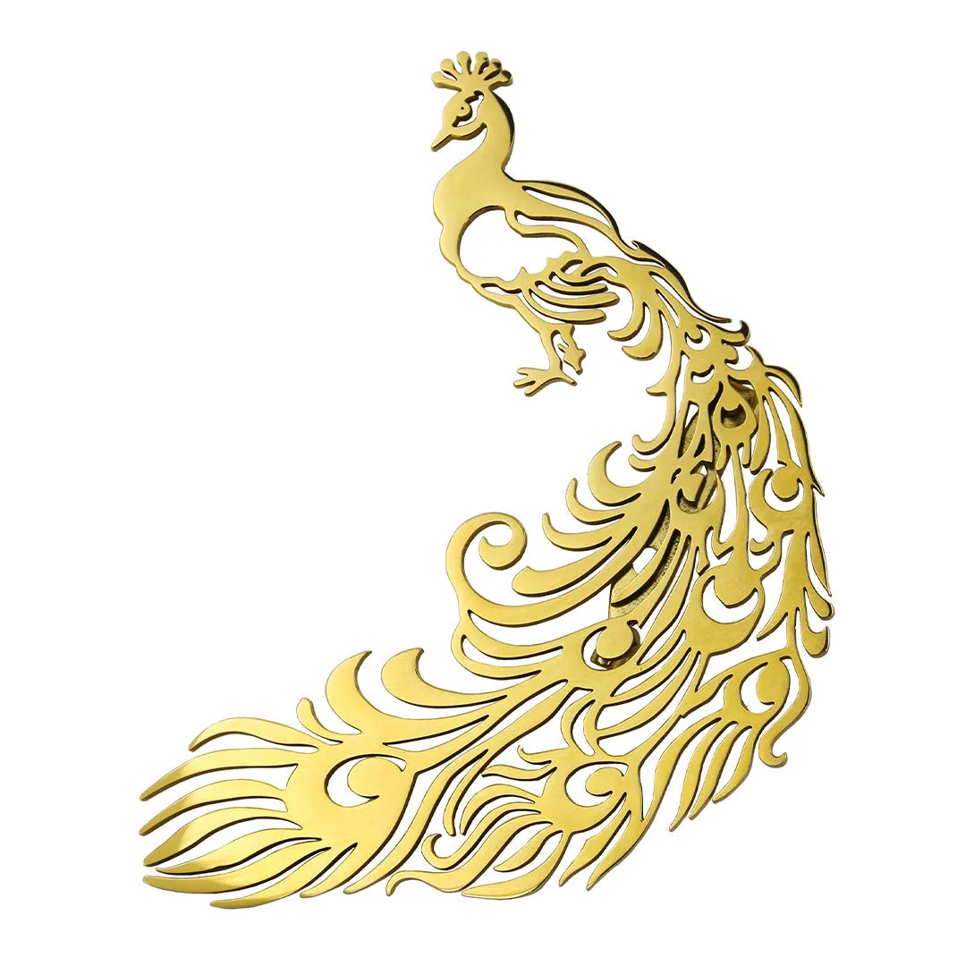 Peluche Peacock Elegance Golden Stainless Steel Lapel Pin for Men