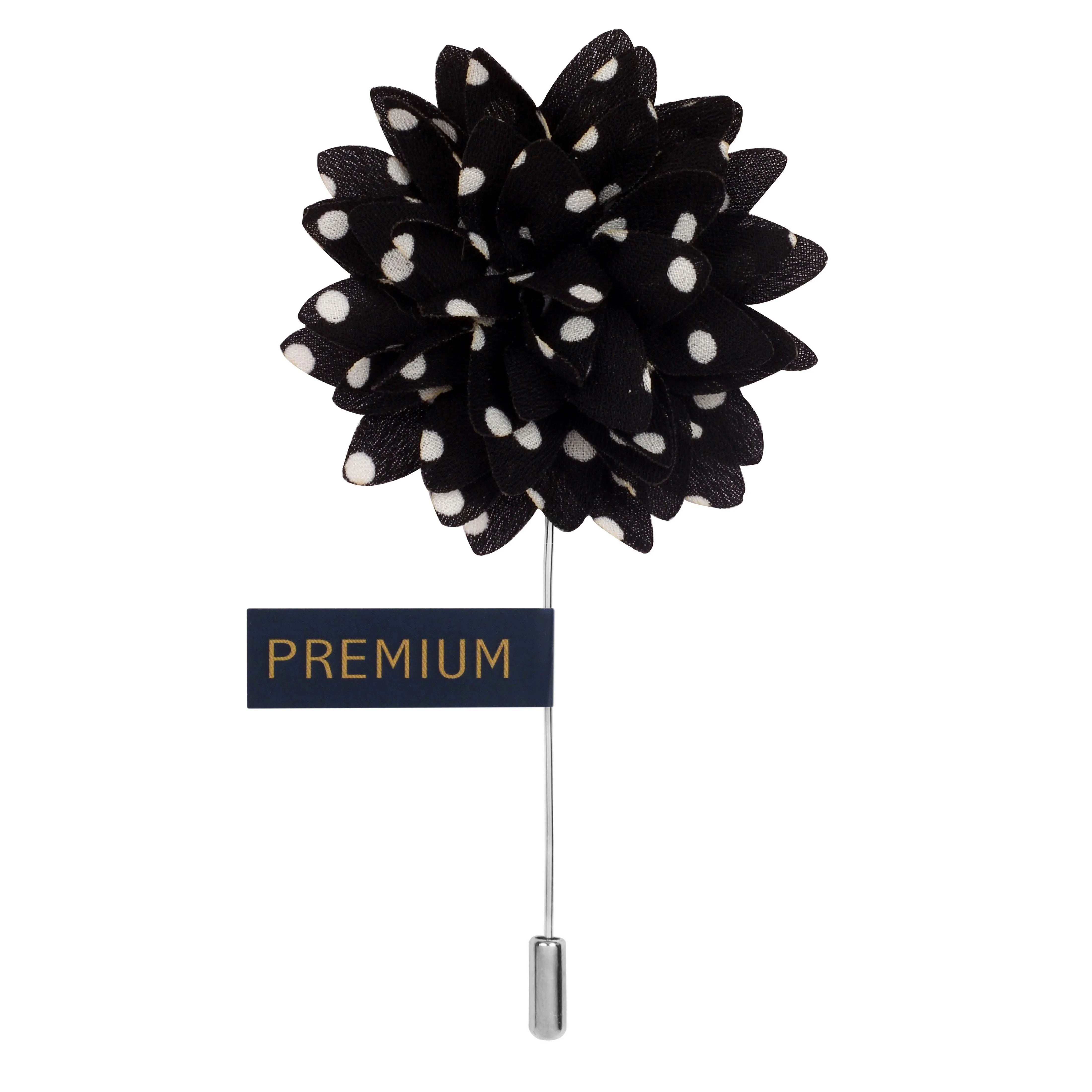 Peluche Polka Petals Black, White Brooch Lapel Pin