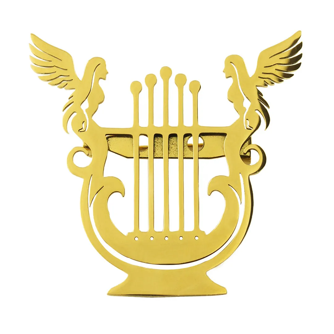 Peluche Seraph Harp Golden Stainless Steel Lapel Pin for Men