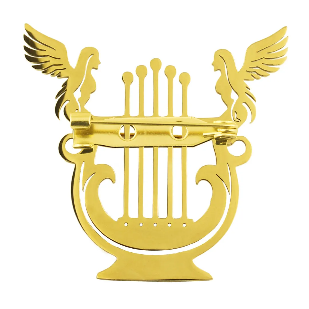 Peluche Seraph Harp Golden Stainless Steel Lapel Pin for Men