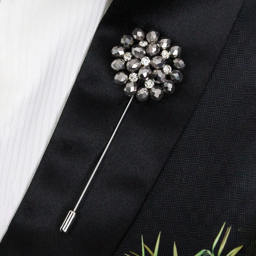 Peluche Stone Flower Silver Brooch Lapel Pin