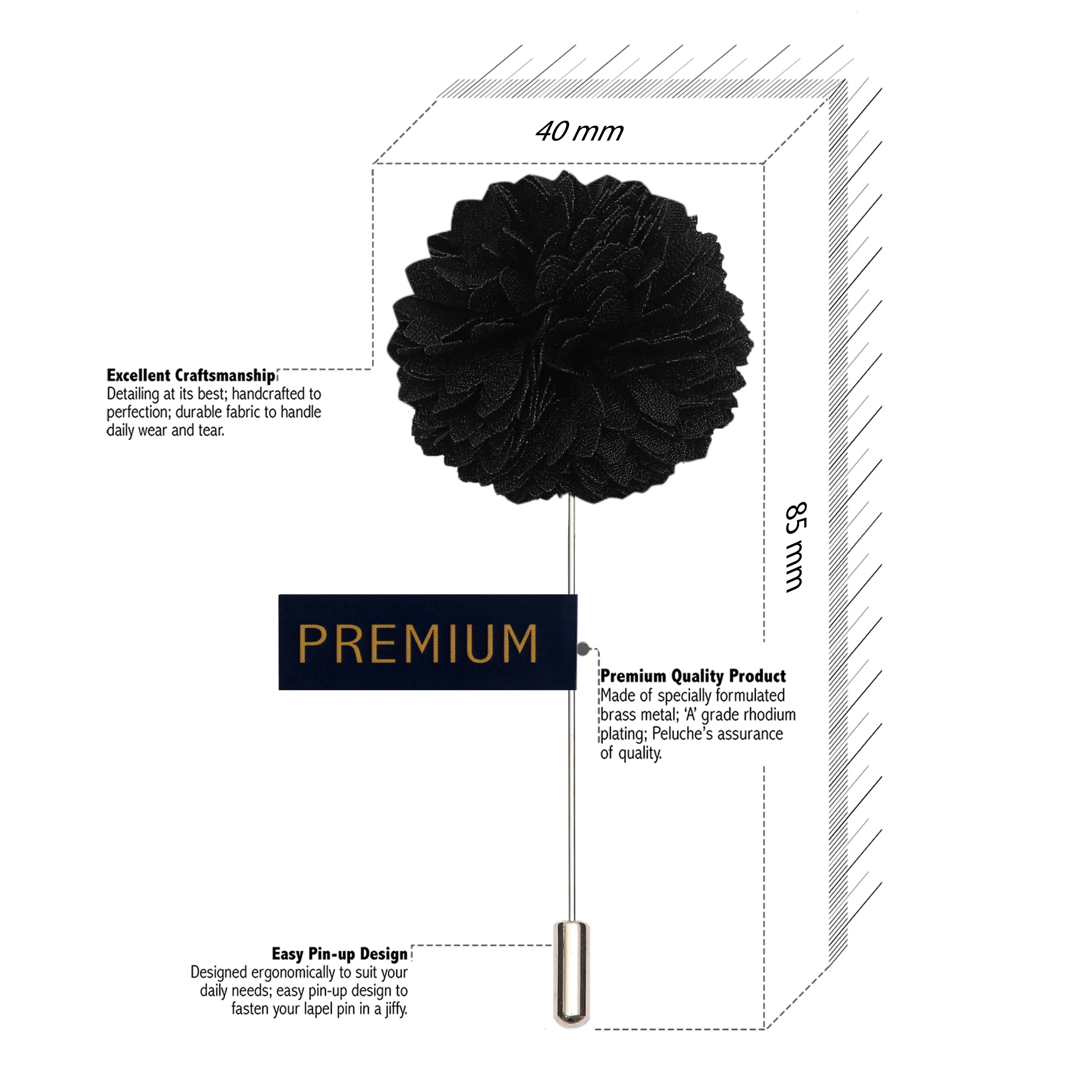 Peluche Stunning Floral Black Brooch For Men