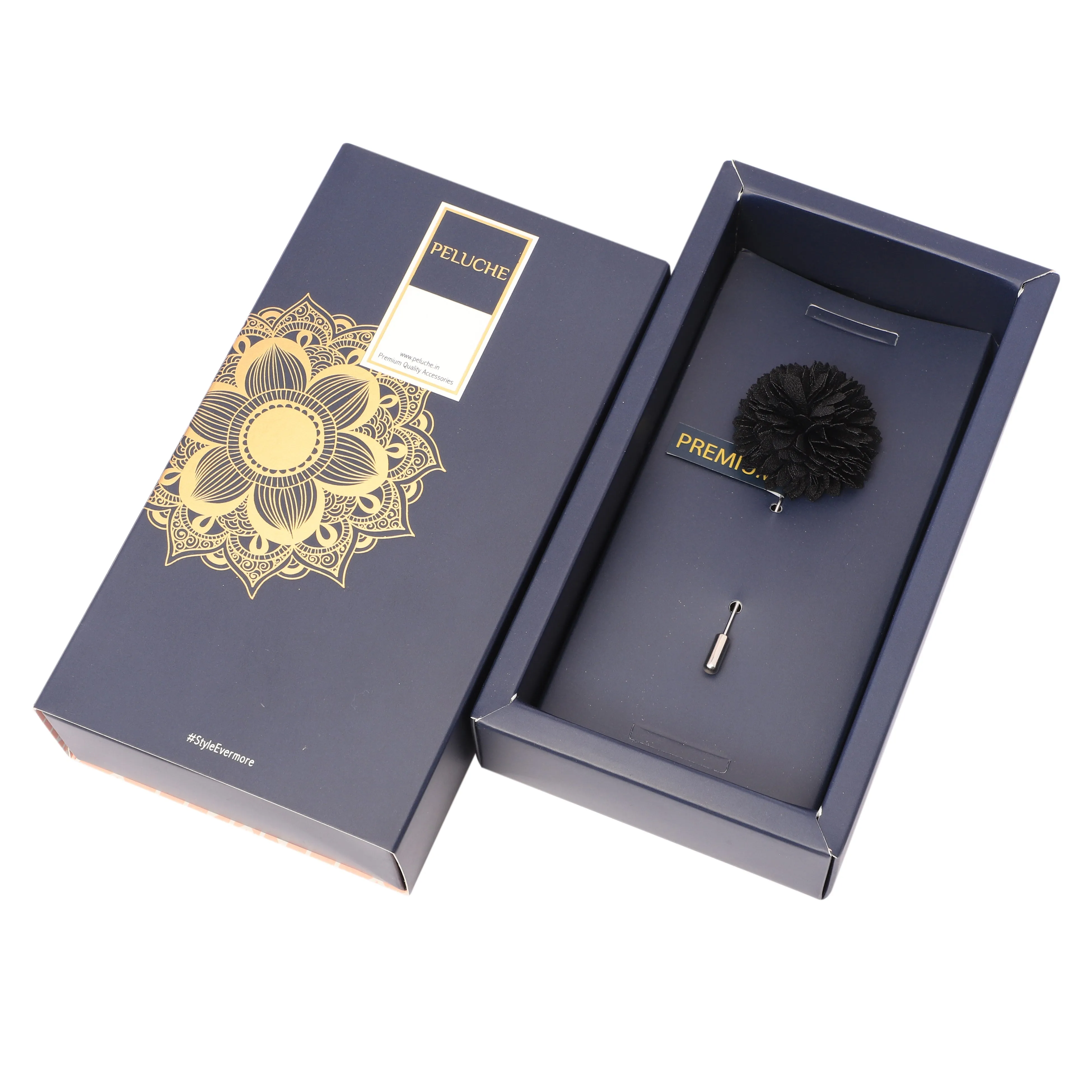 Peluche Stunning Floral Black Brooch For Men