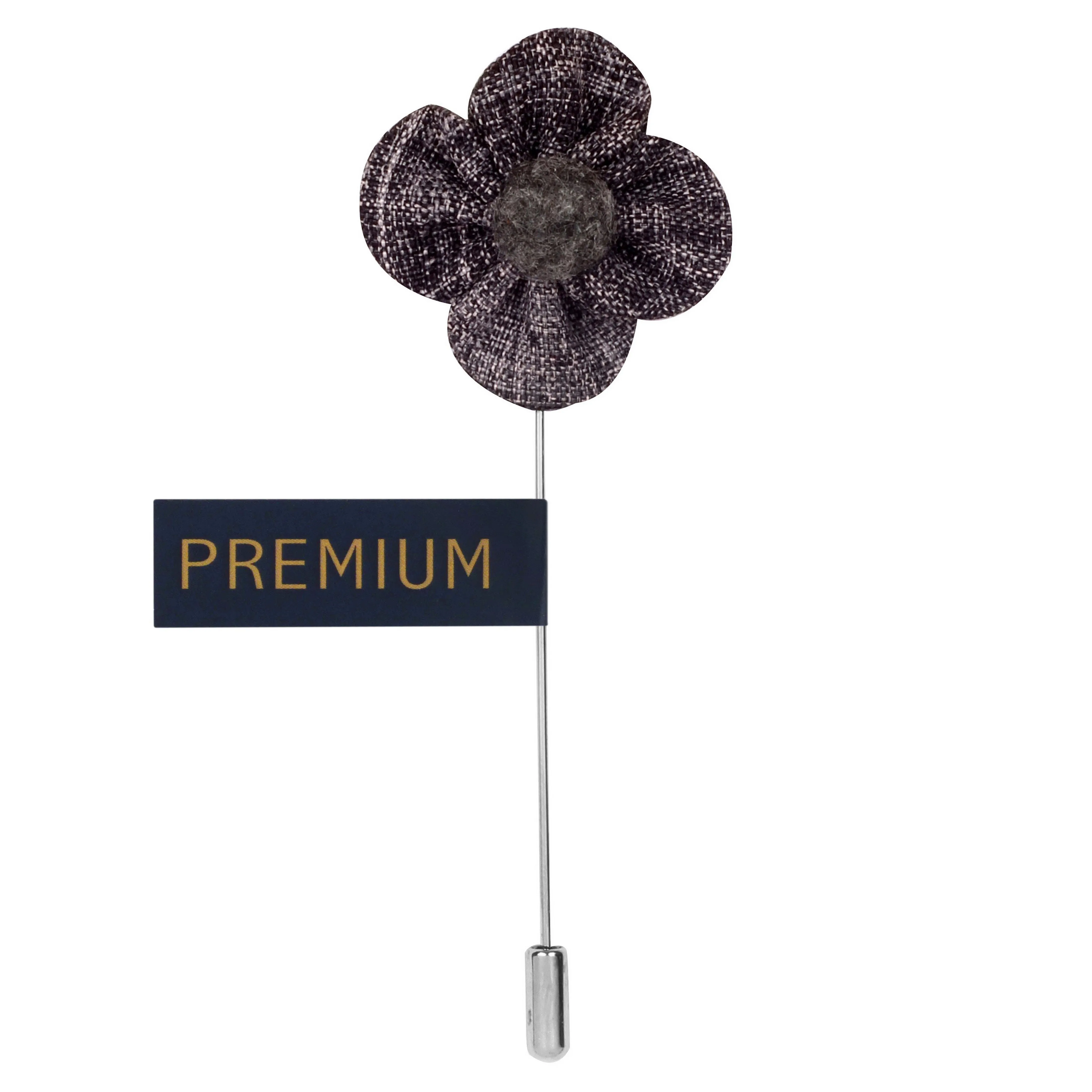 Peluche The Four Petal Checkerd Flower Grey, Black Brooch Lapel Pin