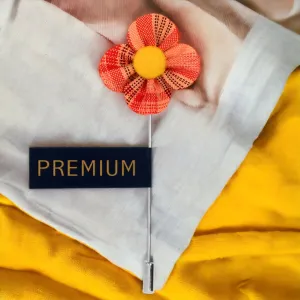 Peluche The Four Petal Checkerd Flower Orange, Yellow, Black Brooch Lapel Pin