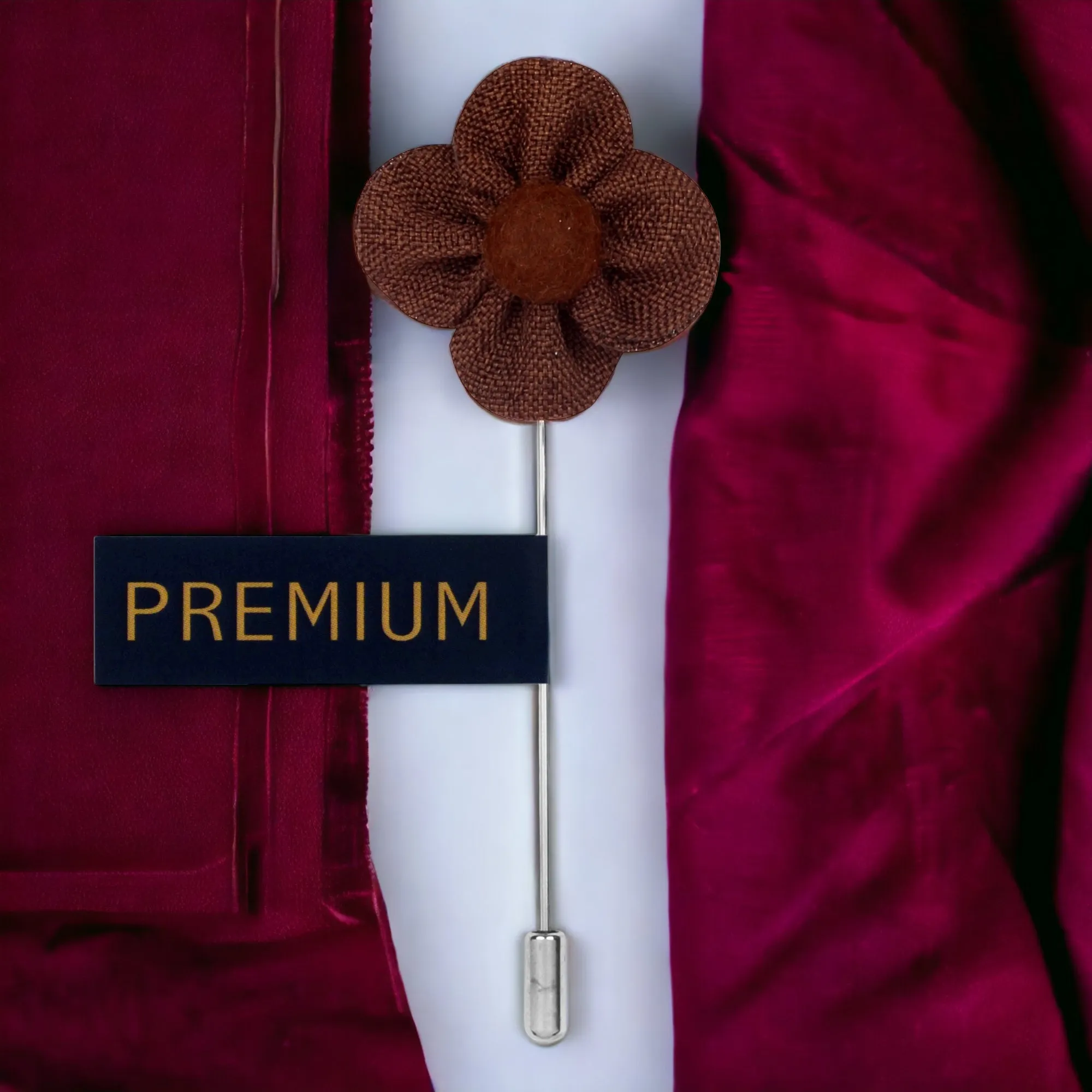 Peluche The Four Petal Classic Flower Brown Brooch Lapel Pin