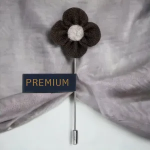 Peluche The Four Petal Classic Flower Dark Grey, Grey Brooch Lapel Pin