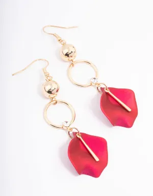 Pink Ball Circle Petal Drop Earrings