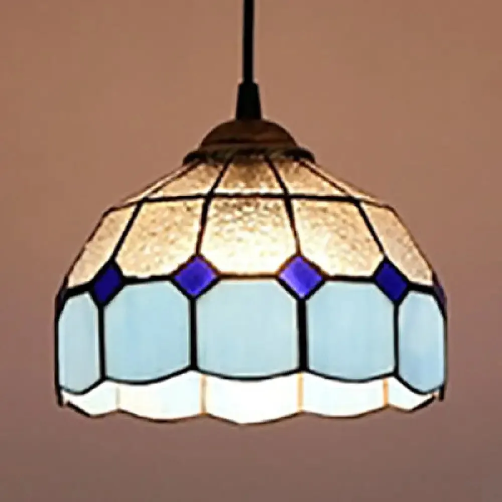 Pink/Blue/Orange Stained Glass Hemisphere Pendant Light - Tiffany-Style Suspension Lamp