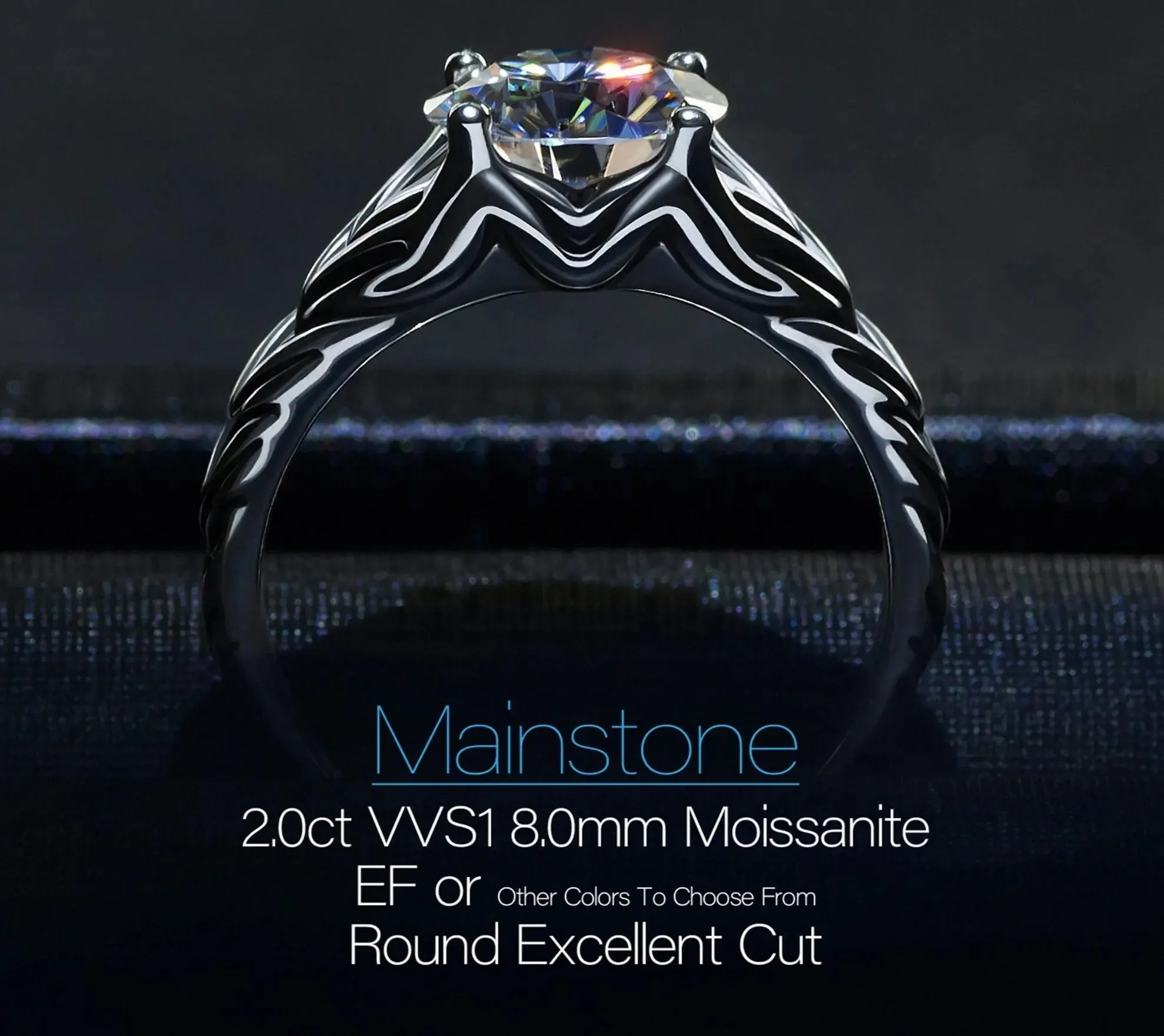 Platinum Plated Silver Wide Moissanite Ring 2ct (Multiple Colors)