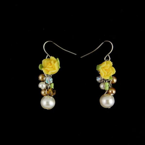 Polymer Flower Pearl Earrings