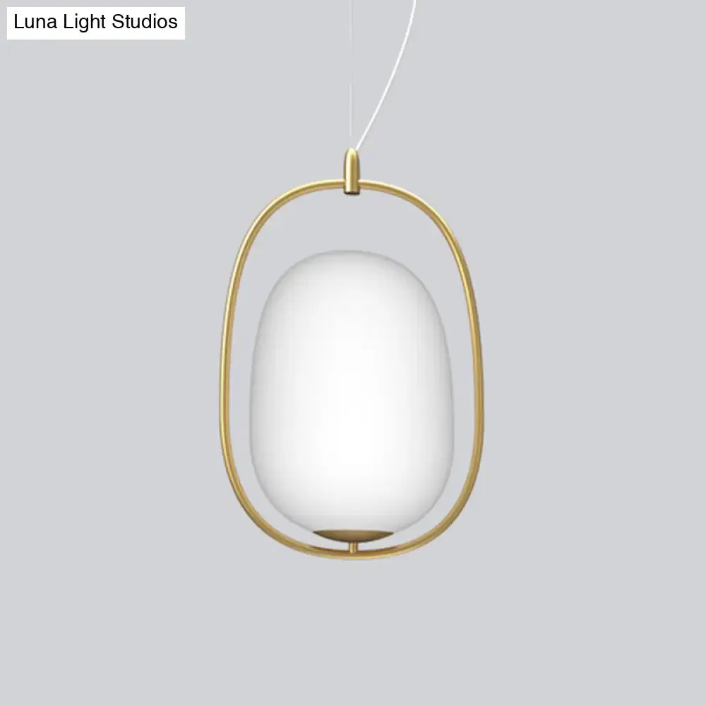 Postmodern Gold Cocoon Pendant Lamp with Frame and Glass Shade – Single Ceiling Hang Light, Warm/White/3 Color Options