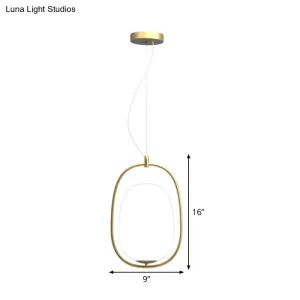 Postmodern Gold Cocoon Pendant Lamp with Frame and Glass Shade – Single Ceiling Hang Light, Warm/White/3 Color Options