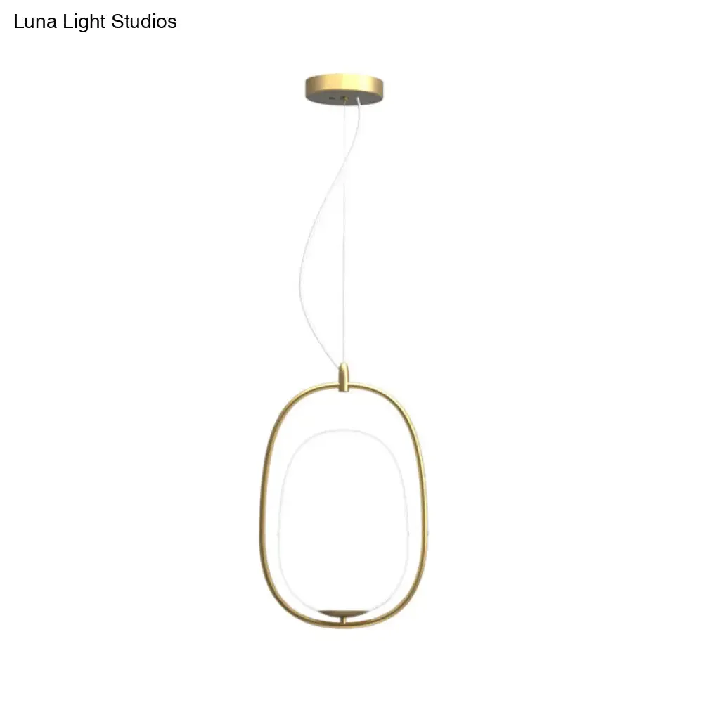 Postmodern Gold Cocoon Pendant Lamp with Frame and Glass Shade – Single Ceiling Hang Light, Warm/White/3 Color Options