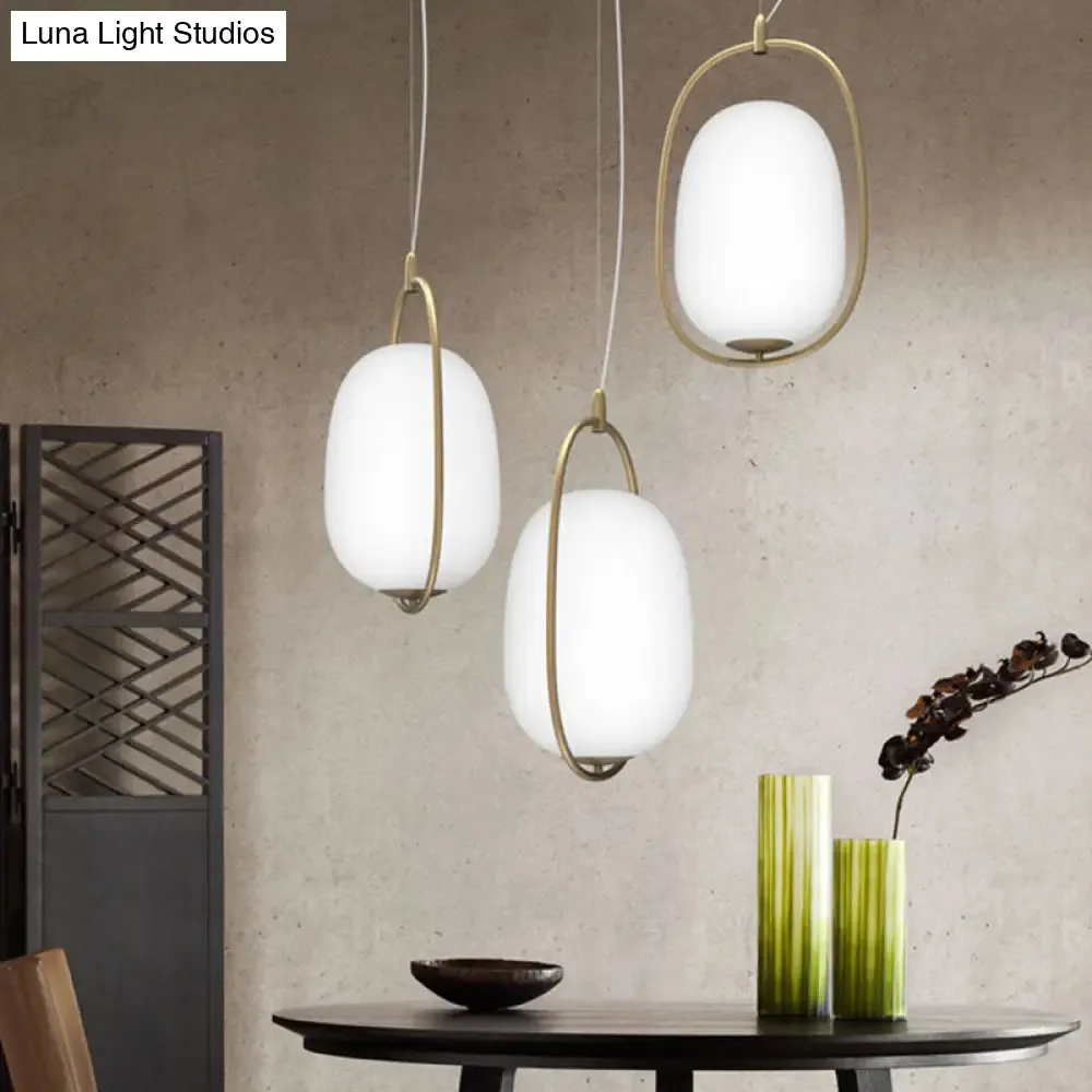 Postmodern Gold Cocoon Pendant Lamp with Frame and Glass Shade – Single Ceiling Hang Light, Warm/White/3 Color Options