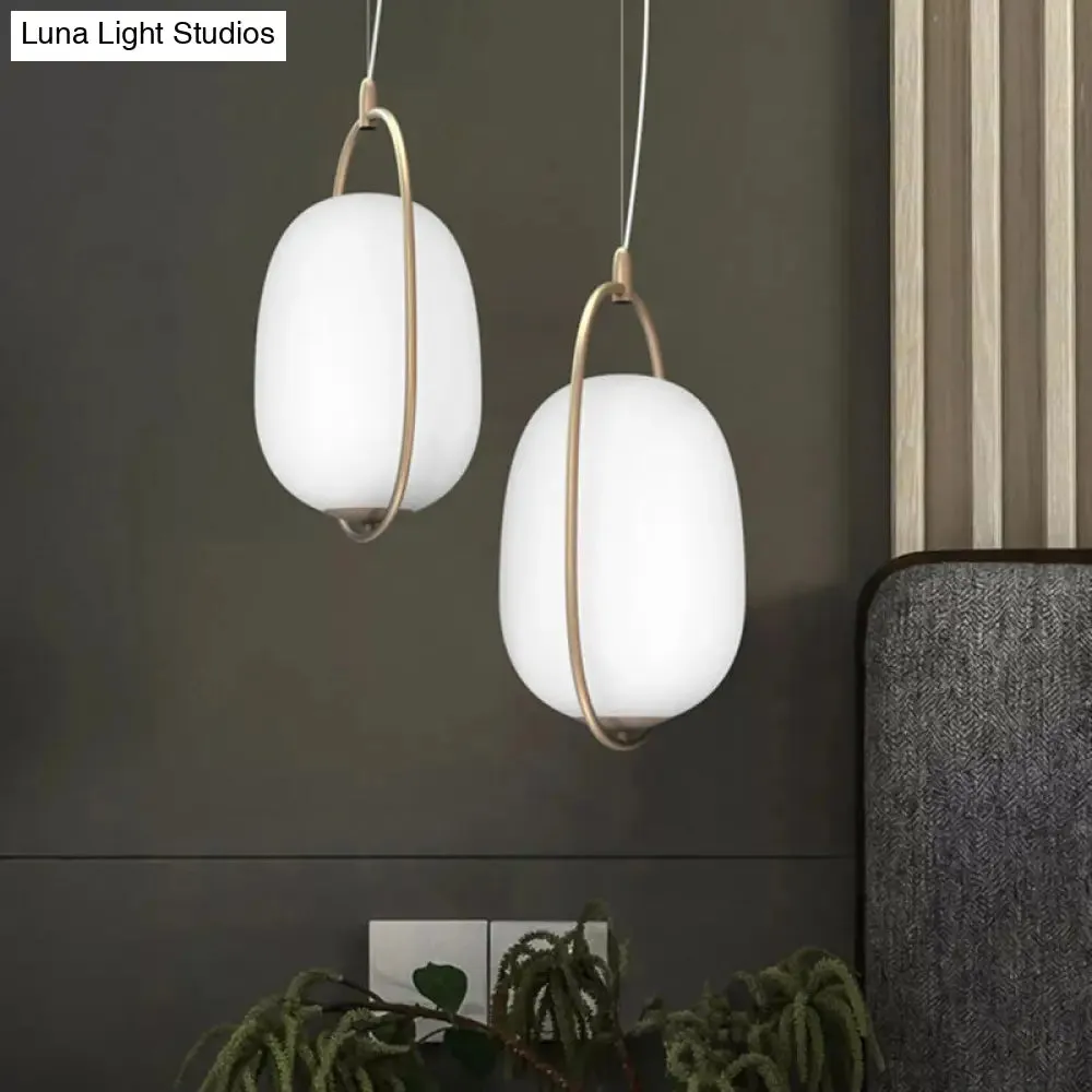 Postmodern Gold Cocoon Pendant Lamp with Frame and Glass Shade – Single Ceiling Hang Light, Warm/White/3 Color Options