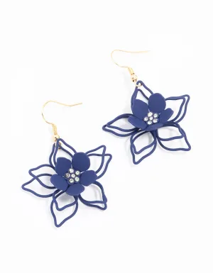 Purple Gold Wire Pearl Flower Drop Earrings