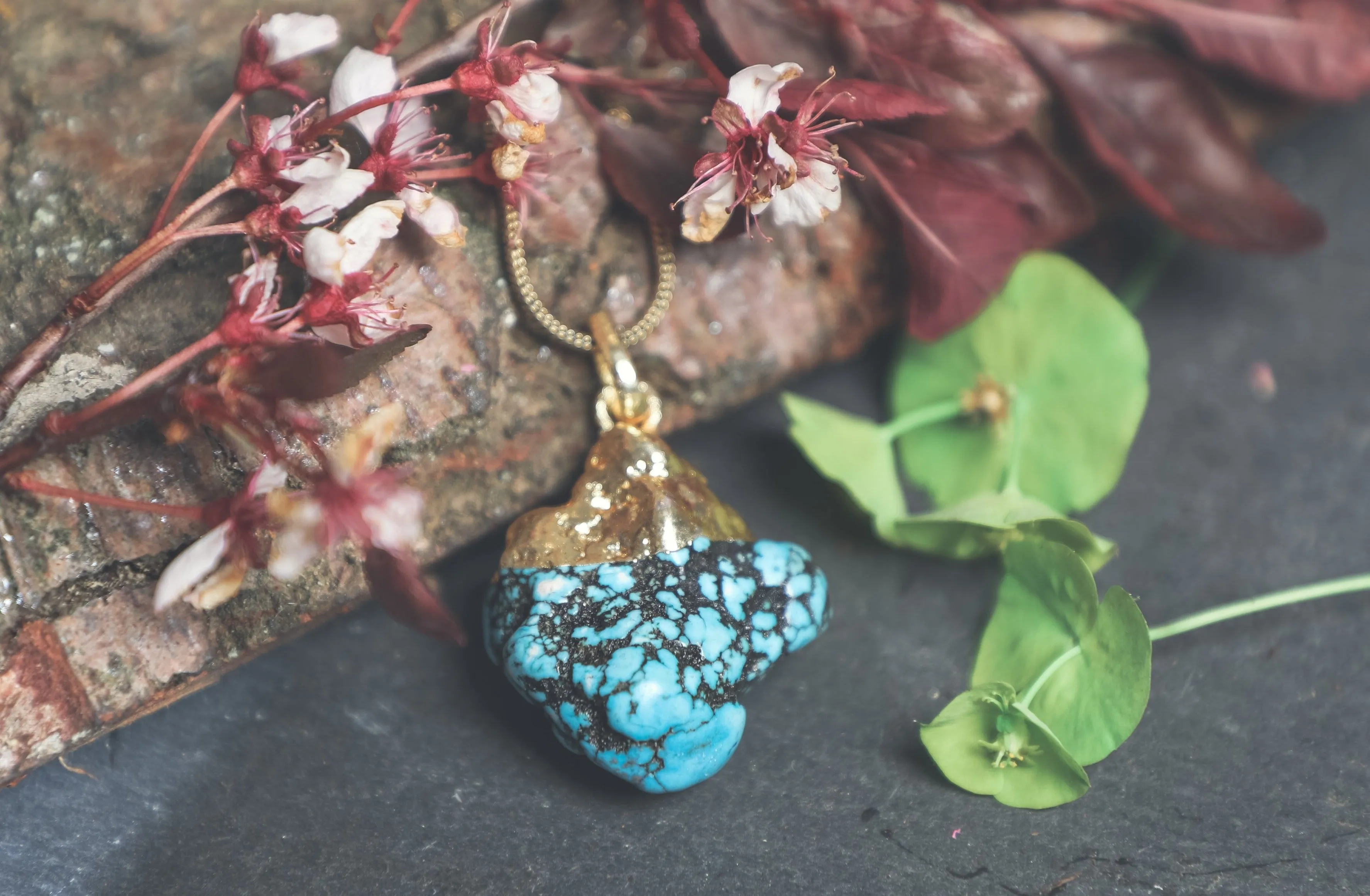 Raw Turquoise Gold Dipped Pendant