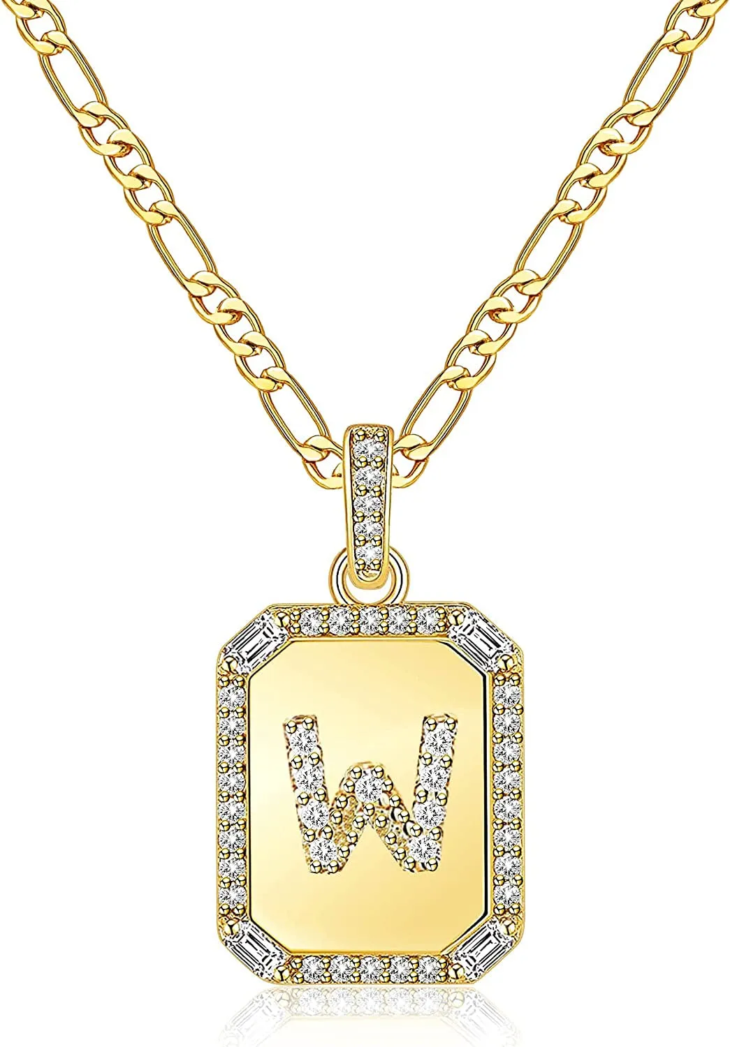 Rectangle Necklace with Monogram Letters Monogram 18K Gold Plated Stainless Steel Box Chain