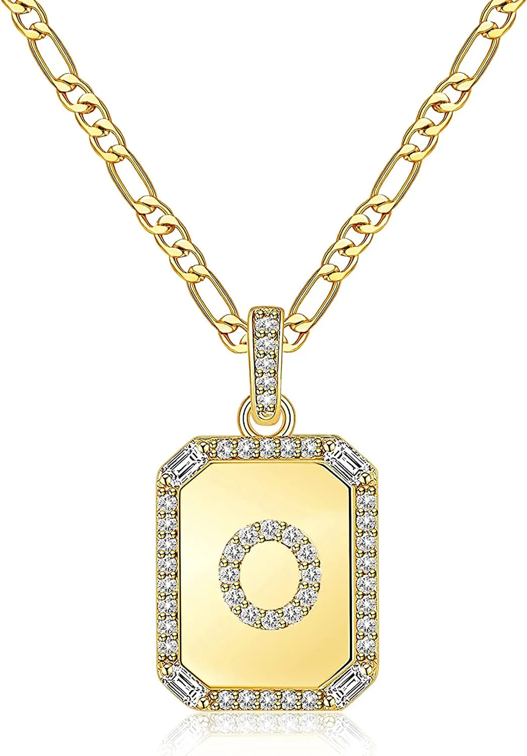 Rectangle Necklace with Monogram Letters Monogram 18K Gold Plated Stainless Steel Box Chain